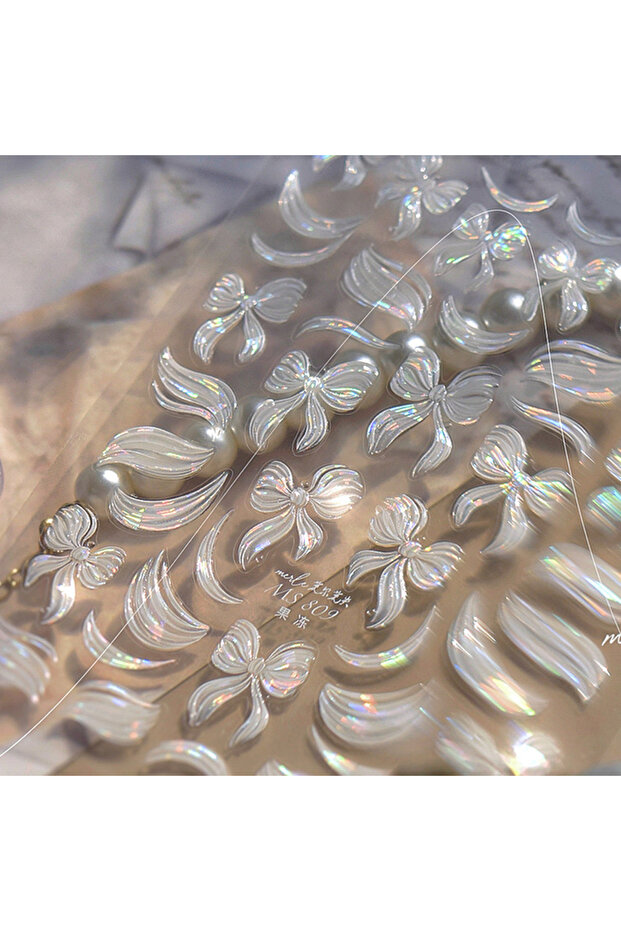 Choice MS809 Shiny Big White Bowknot Silk Ribbon Jelly Bow Arc Sparkle Illusion Romantic 5D Nail Art