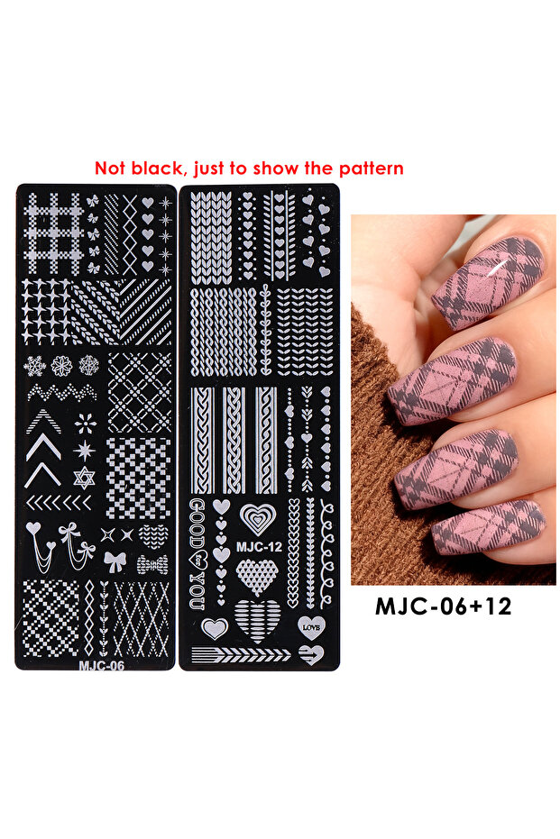 MJC-06 12 2pcs Winter Sweater Lattice Nail Art Template Snowflakes Heart Simple Star Image Transfer