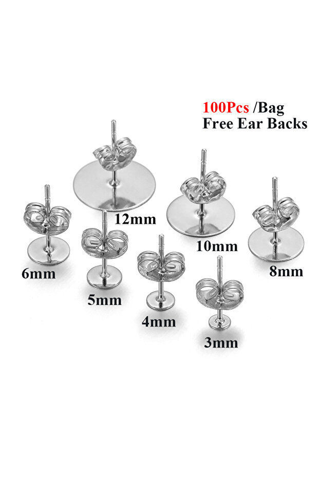 6mm Steel 50-100pcs Stainless Steel Water Gold Earrings Studs Base Blank Post Pins Earring Plug Ear