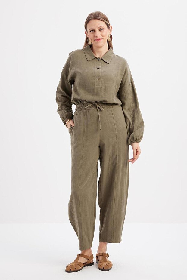 24Ds77093Al0 Pocketed Muslin Women's Trousers