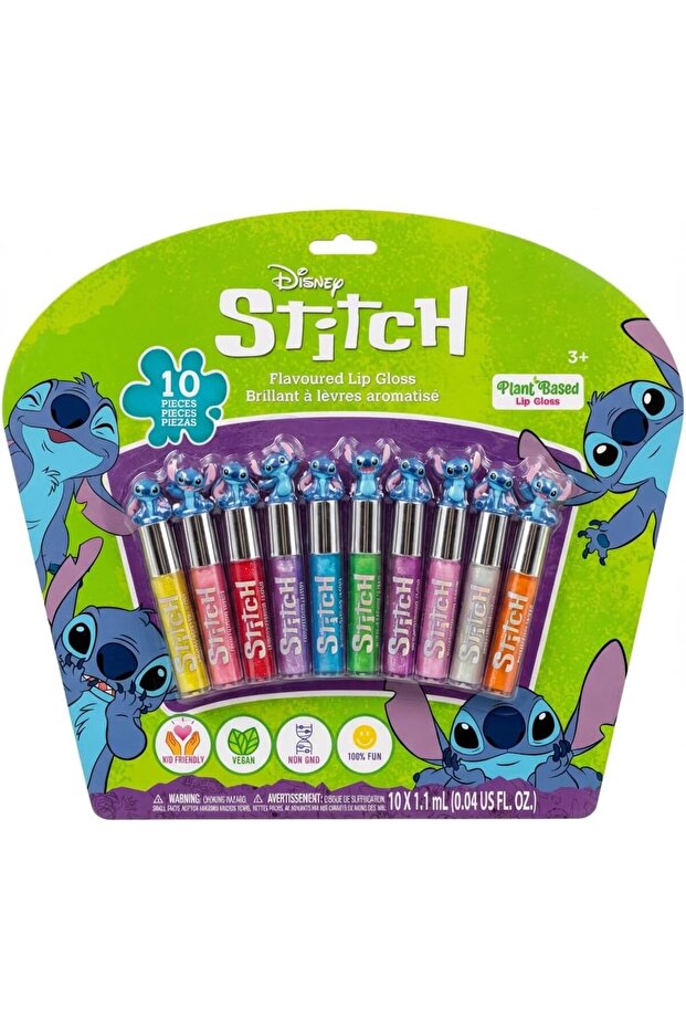Disney Stitch 10‑Piece Plant Based Lip Gloss Set (Ages 3+)