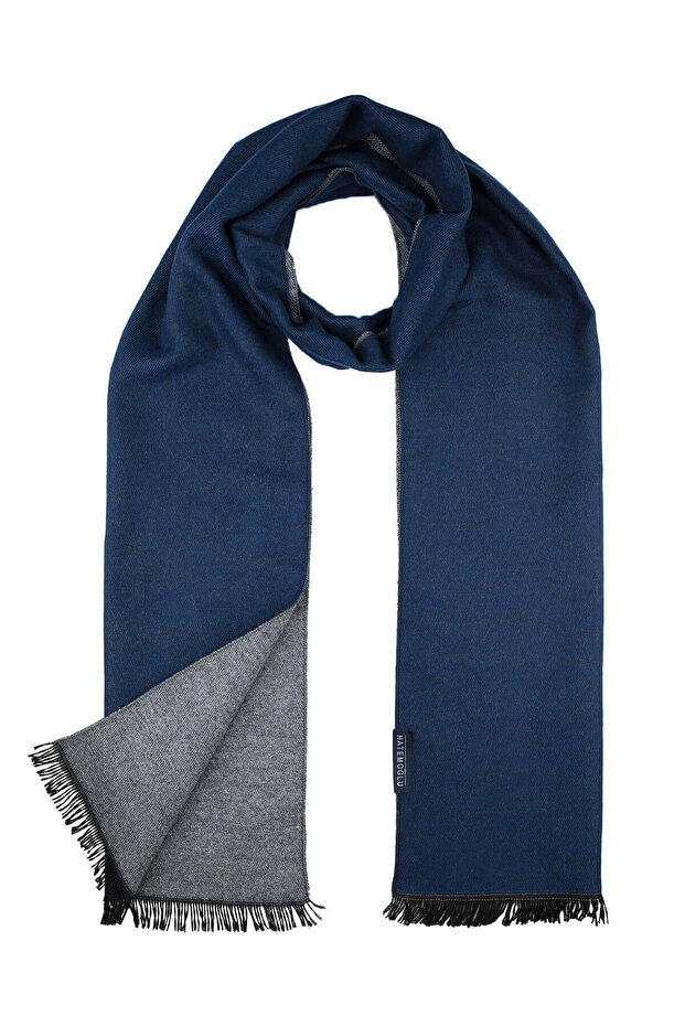 Navy Blue - A.Grey Double-Sided Scarf - 2