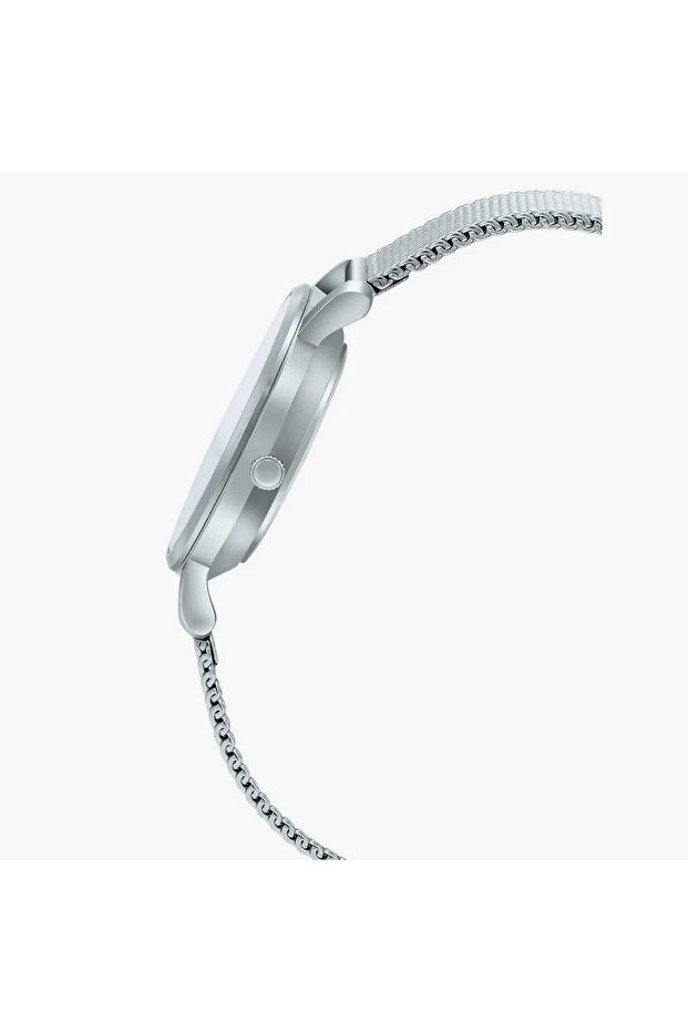 ساعة رجالية تناظرية بسوار فضي شبكي - MTP-B300M-2AVDF - 2