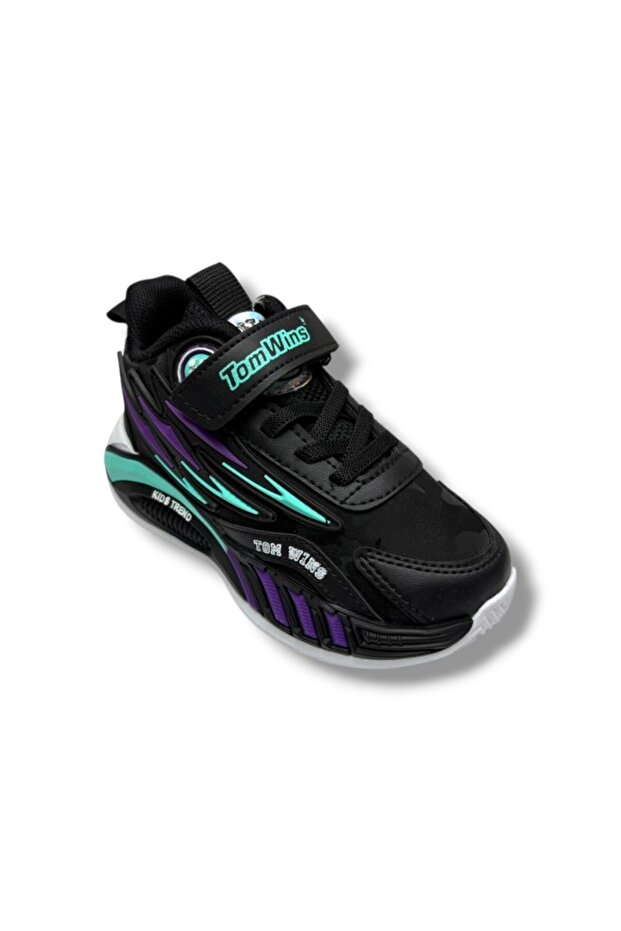 004-26 Camouflage Patterned Velcro Anatomical Children's Sneaker Black Purple Green 26-30