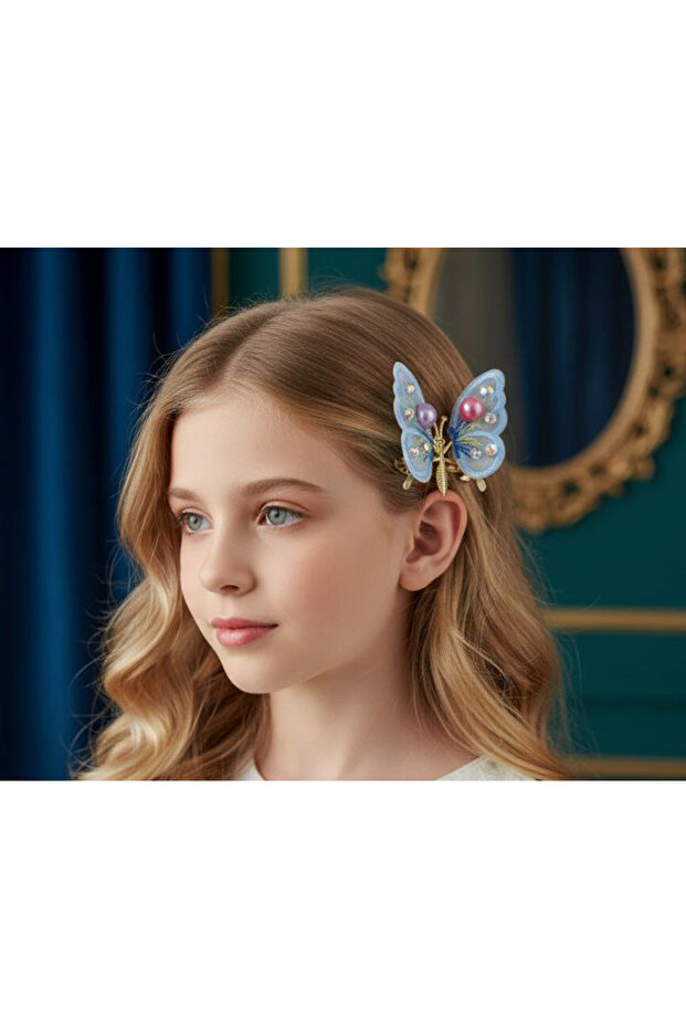 Elegant Stone Pearl Moving Butterfly Model Hair Clip