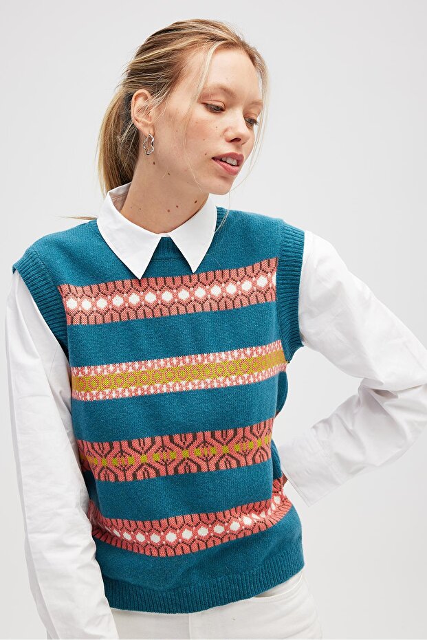 Simone Kadın Jakarlı Triko - Mavi - 6