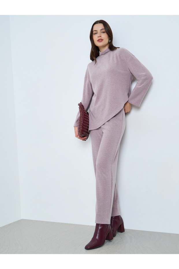 Women Lilac Asymmetric Knit Top and Pants Co-Ords