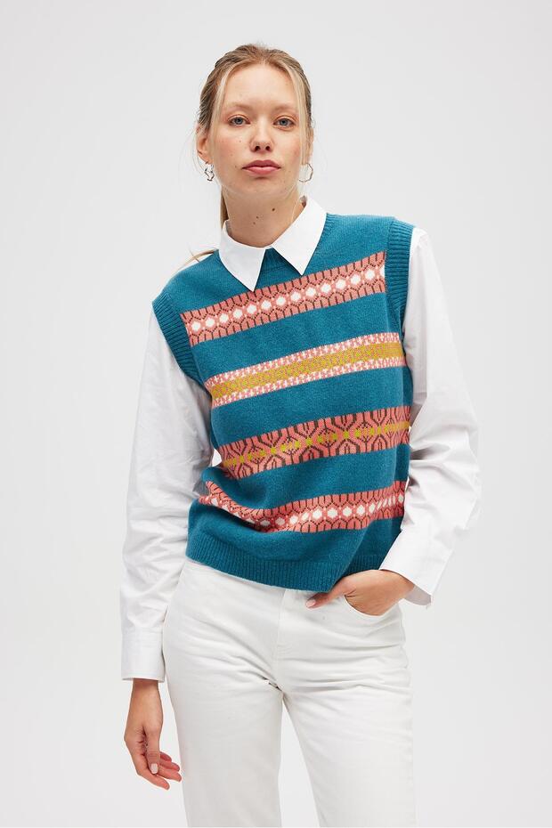 Simone Kadın Jakarlı Triko - Mavi - 3