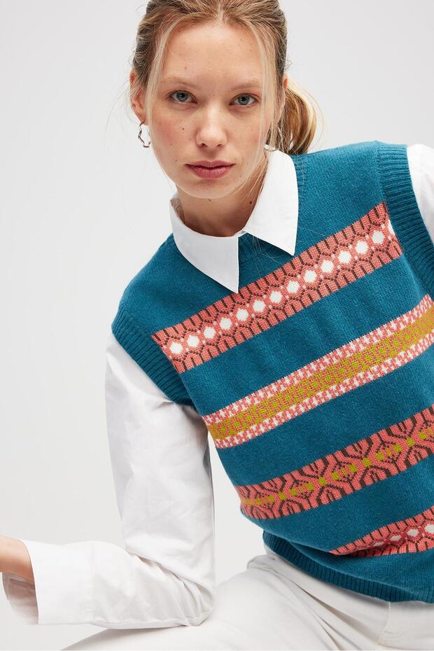 Simone Kadın Jakarlı Triko - Mavi - 5