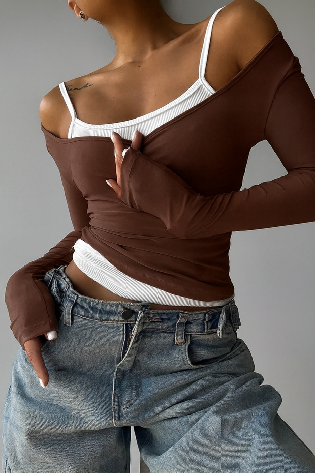 Boat Neck Blouse, Athlete Double Basic Set Blouse - 1