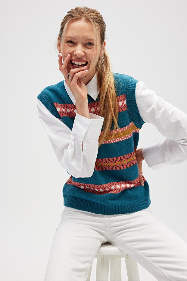 Simone Kadın Jakarlı Triko - Mavi - 4