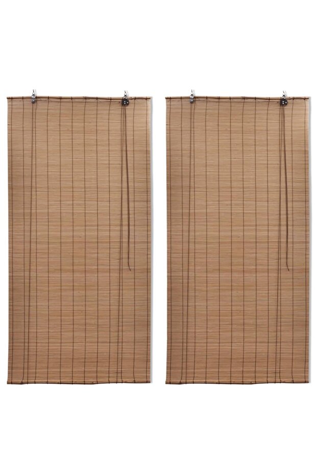Bamboo Roller Blinds 2 pcs Brown 120 x 220 cm