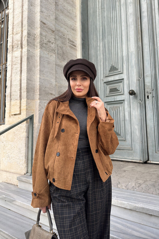 İthal Bomber Süet Ceket- TABA - 5