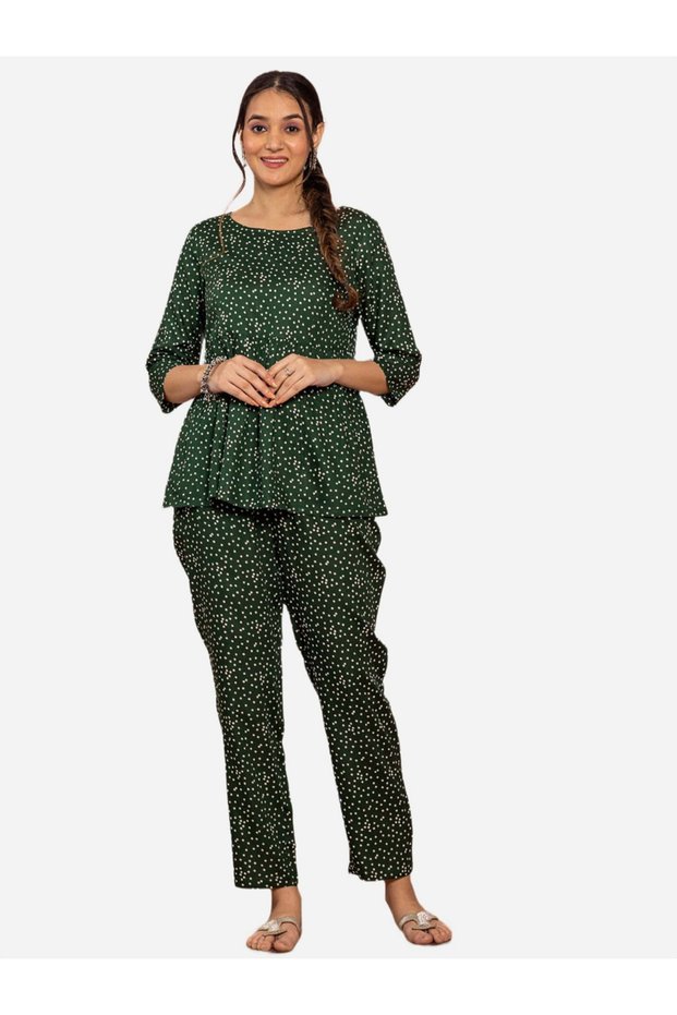 Women Viscose Polka Dot Print Top and Pants Co-Ords