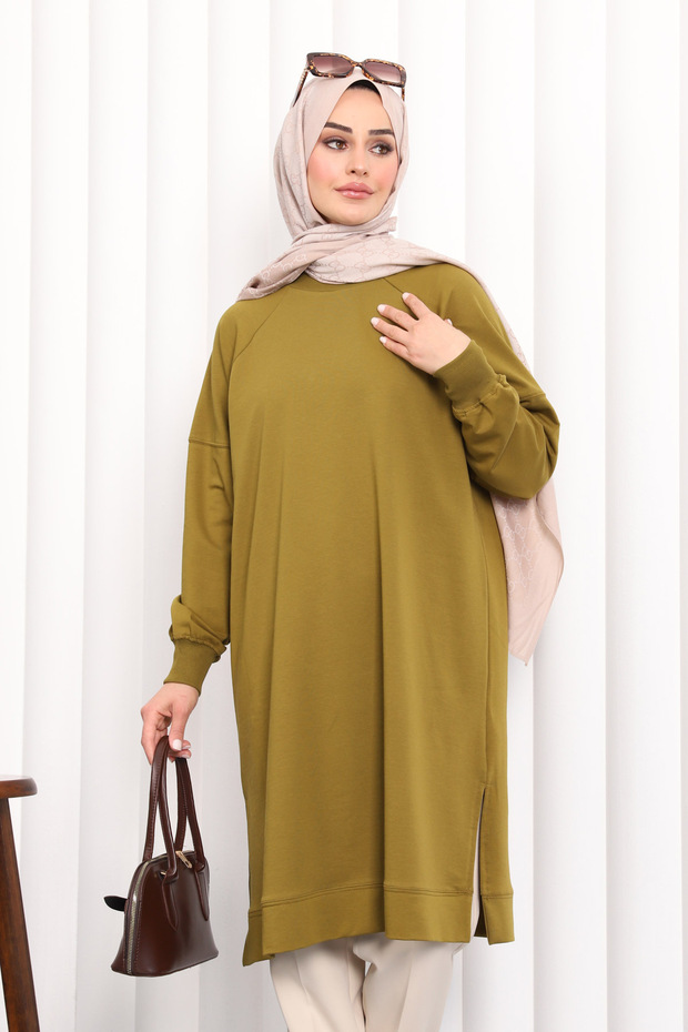 Oil Green Side Slit Modal Tunic