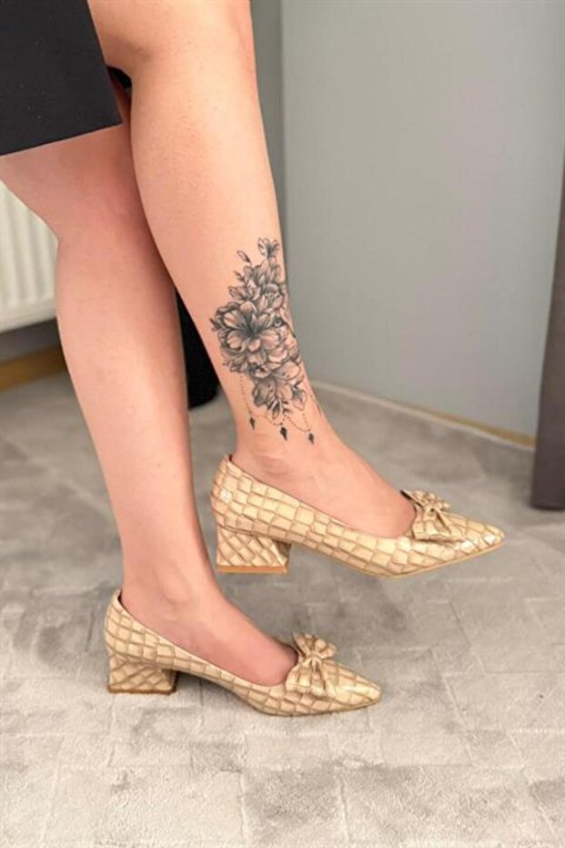 Women's Mila Beige Crocodile Bow 3.5 cm Block Heel Stiletto / Shoes