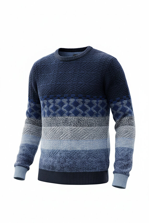 Erkek Bisiklet Yaka Renkli Kazak - 4