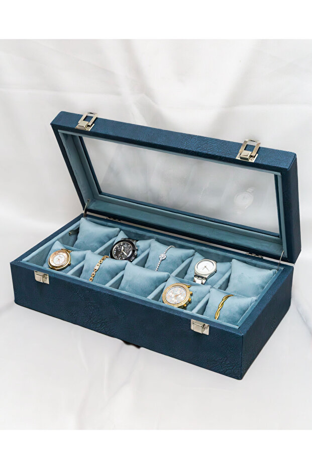 10-Piece Premium Watch Box, Faux Leather Covered, Custom Made, Handmade, Accessory Organizer