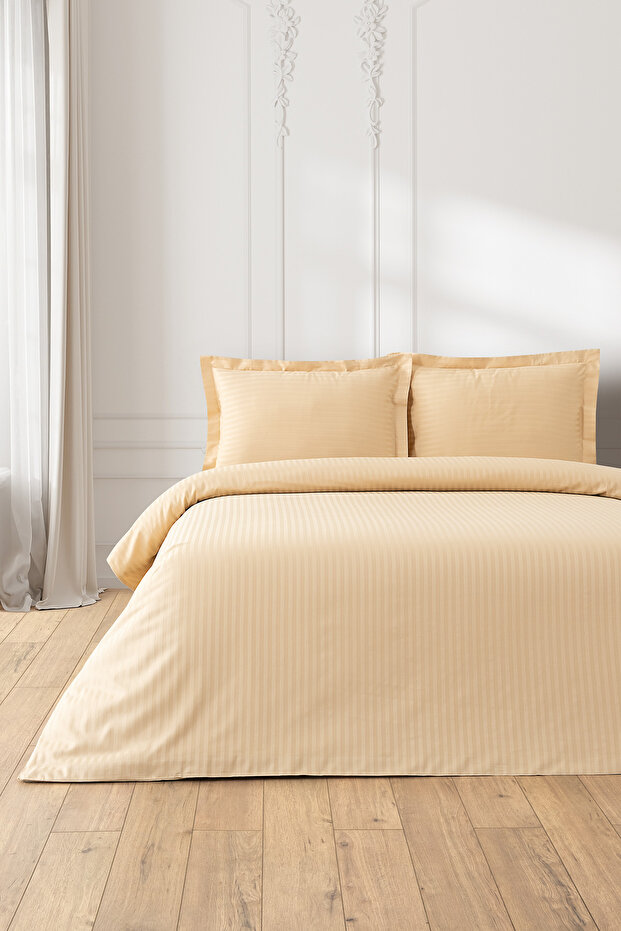 Honey Foam 100% Cotton Satin Look Single Duvet Cover Set 160X200 cm - Bristol Bedding Set