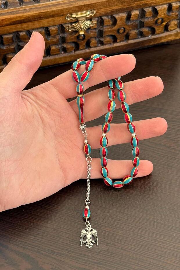 Red Green Enamel Stone Metal Prayer Beads