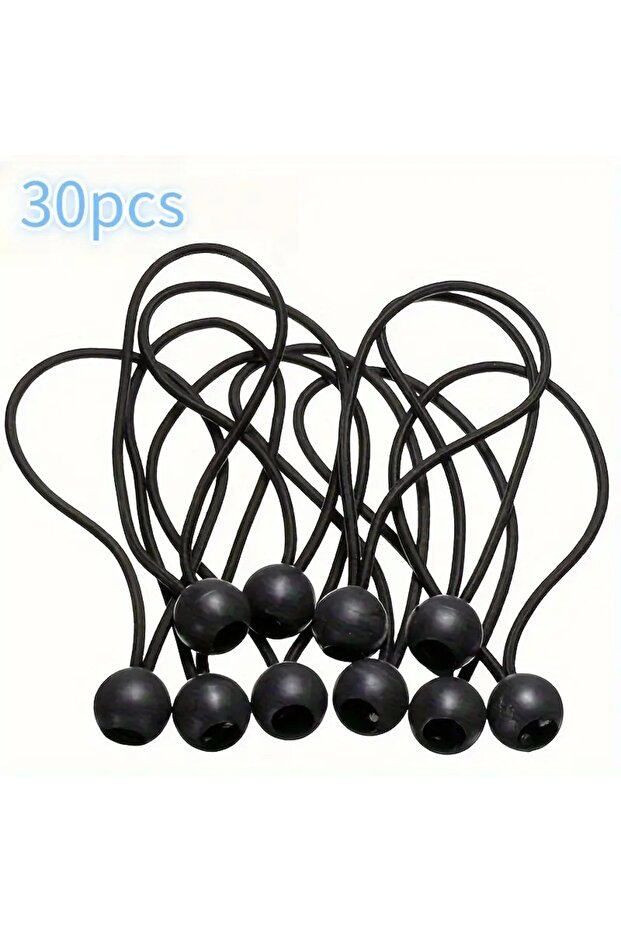 30pcs 30 or 50-Pack 6-Inch Black Bungee Cords with Balls, Heavy Duty Nylon Tie Downs for Tarps, Tent