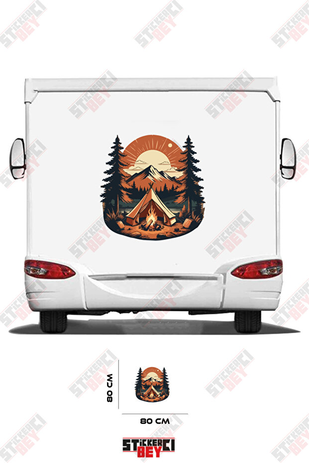 Caravan Sticker Covering with Tent and Tree Image