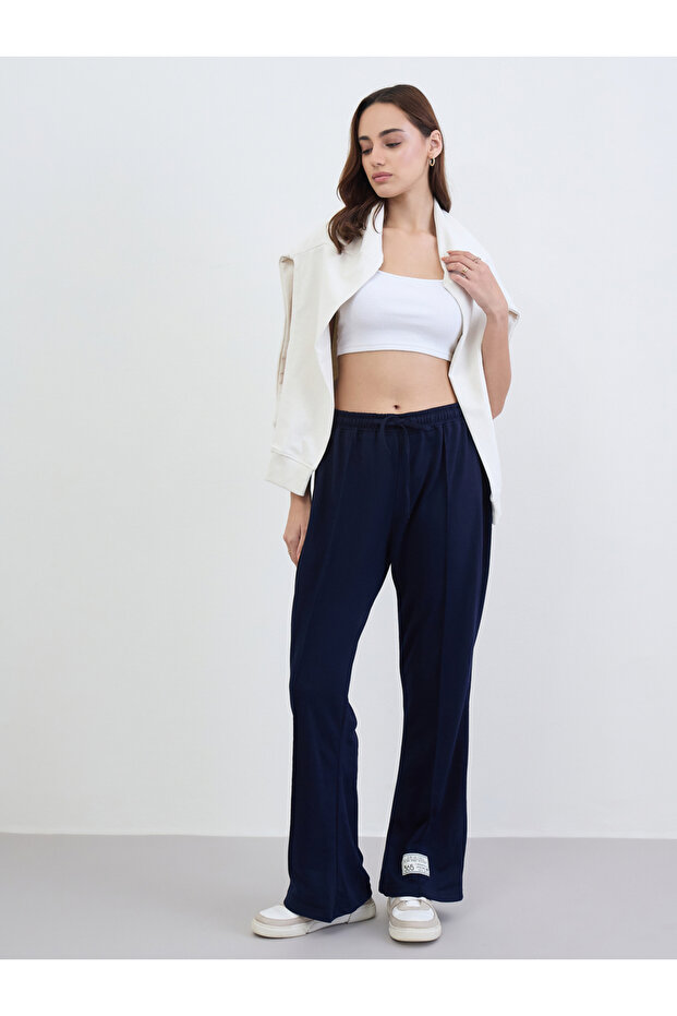 Women Navy Blue Wide Leg Joggers