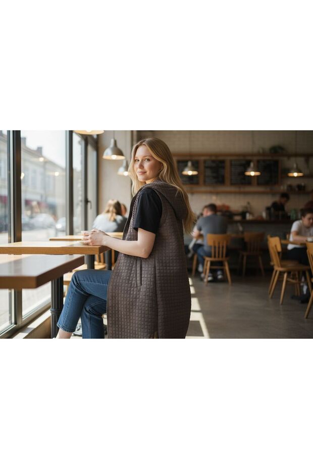 Kapitone Kapüşonlu Yelek - 1