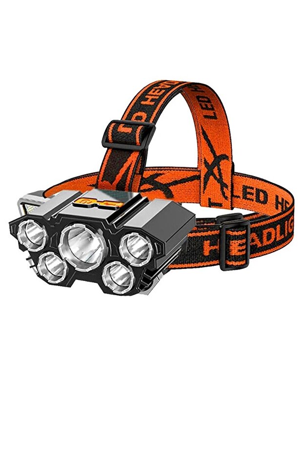 مصباح أمامي بخمسة رؤوس LED، مزود بمنفذ USB، ضوء قوي، فائق السطوع، قابل لإعادة الشحن، مصباح صيد بعيد المدى