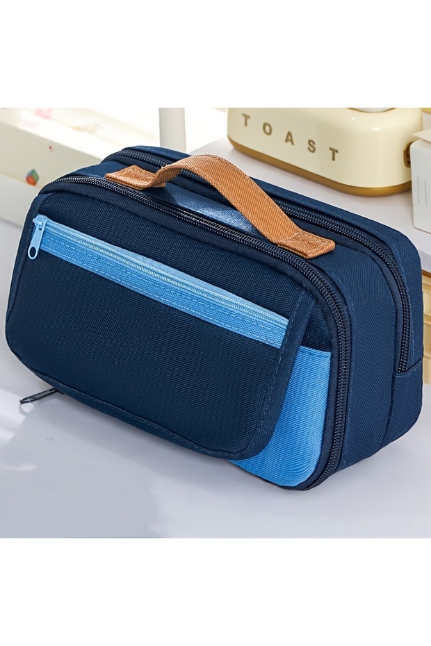Blue 9-Layer Large Capacity Pencil Case - Durable Oxford Fabric, Multi-Compartment Organizer ,Portab