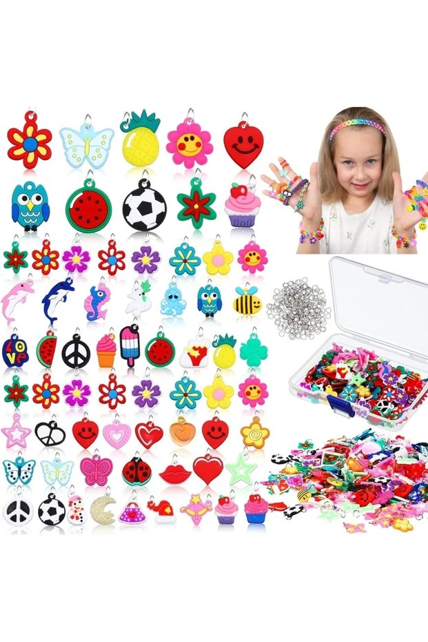 100pcs Band Bracelet Charms Loom Band Charms Silicone Bracelet Colorful Jewelry Making Kit...