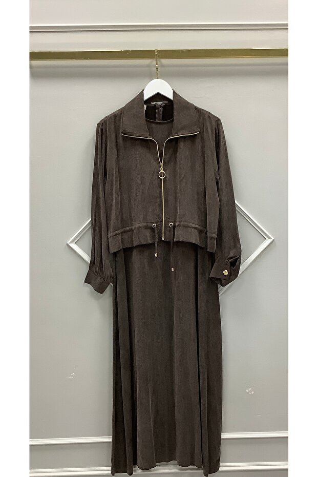 Ceketli İpek Cupra Elbise - 1