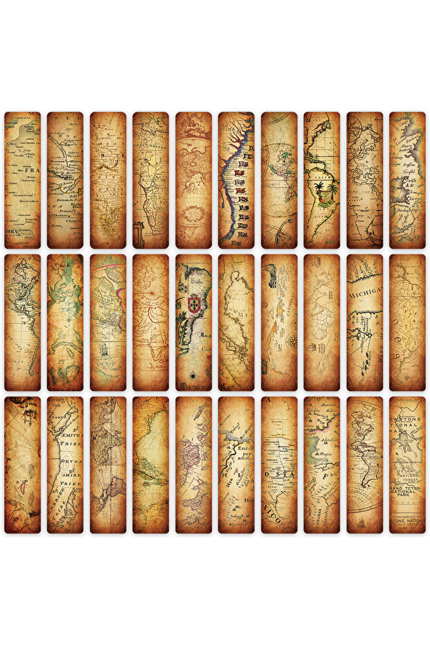 30Pcs 30Pcs Vintage Map Bookmarks Retro Nautical Map Annotated Bookmarks Creative Junk Journal Mater