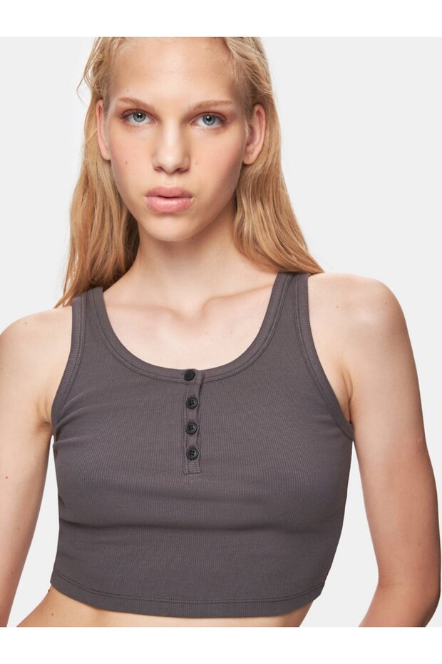 Önü Düğmeli Askılı Basic Antrasit Atlet - 4