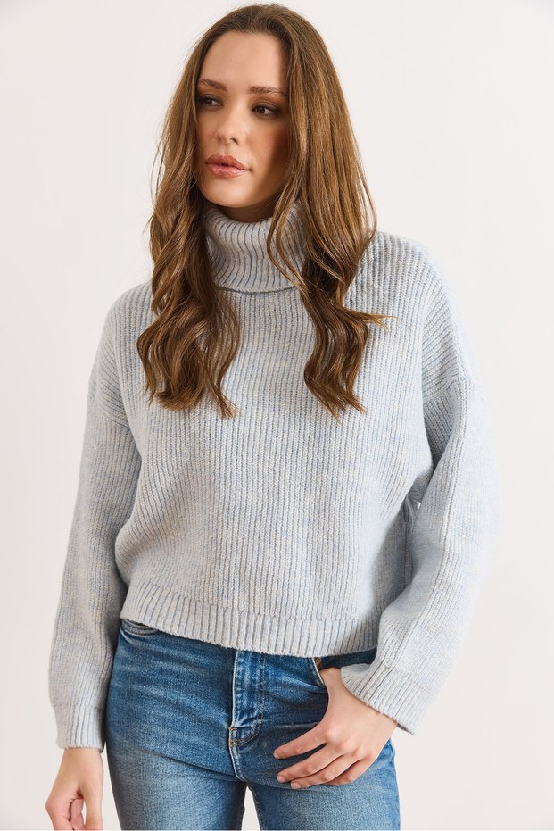 Women's Baby Blue Turtleneck Batwing Casual Knitwear Sweater Kzk-19001096