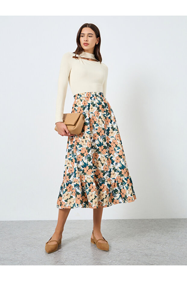 Floral Printed Elastic Waist Skirt