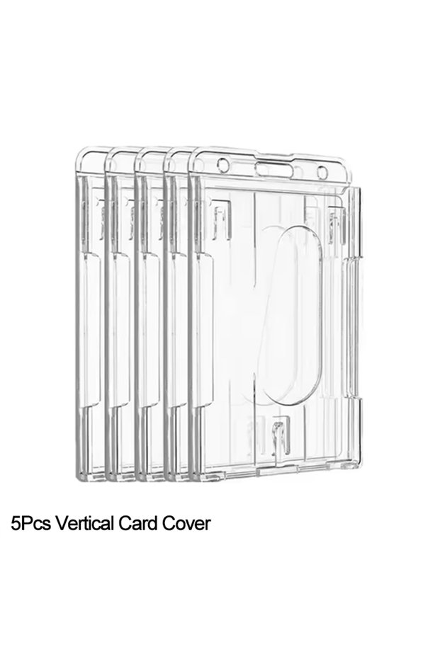 V-Card Cover-5Pcs 1/5Pcs Keychain Badge Reel Retractable Pass Work Permit Case Sleeve Dual Card Slot