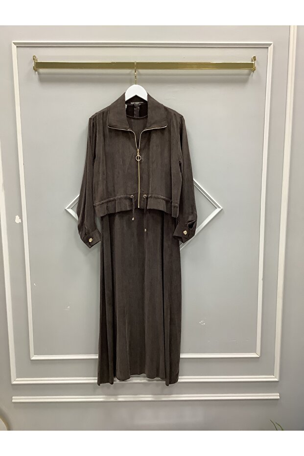 Ceketli İpek Cupra Elbise - 4