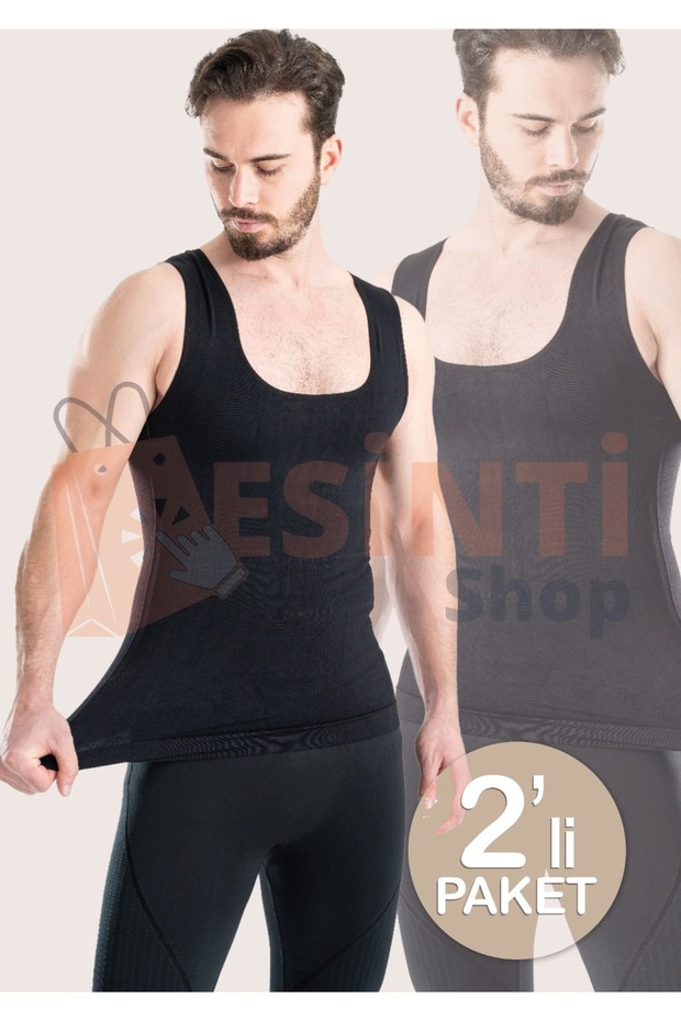 2 Pieces Black Men's Corset Undershirt for Chest, Belly and Underarm Area Shaping / Sculpting