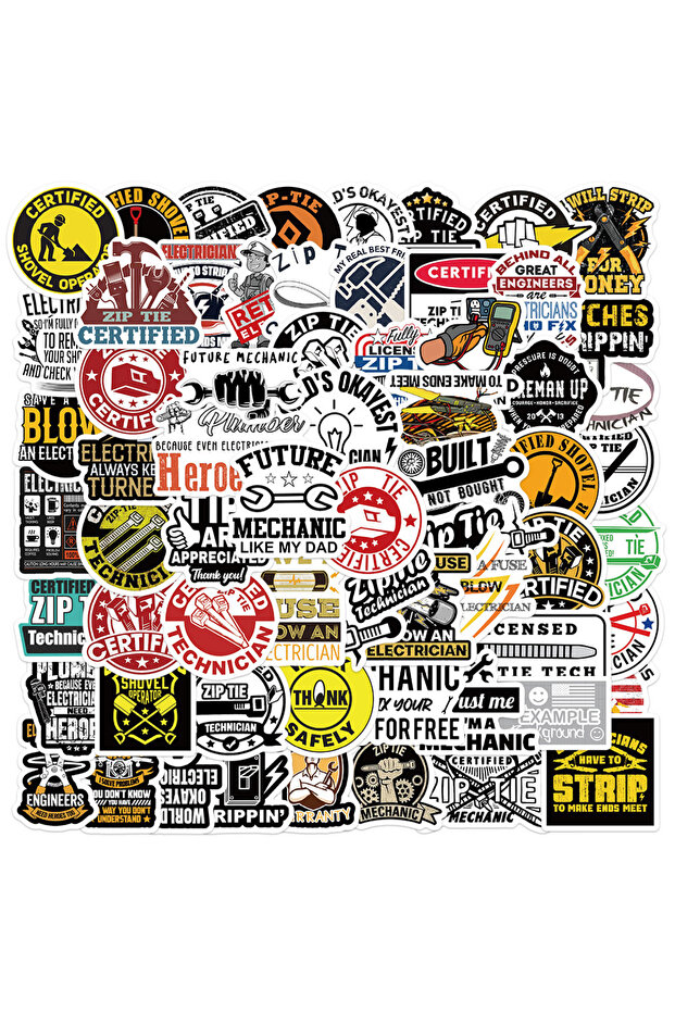 65PCS 65pcs Funny Zipper Certified Stickers Technician Mechanic Electrician Construction Hard Hat St