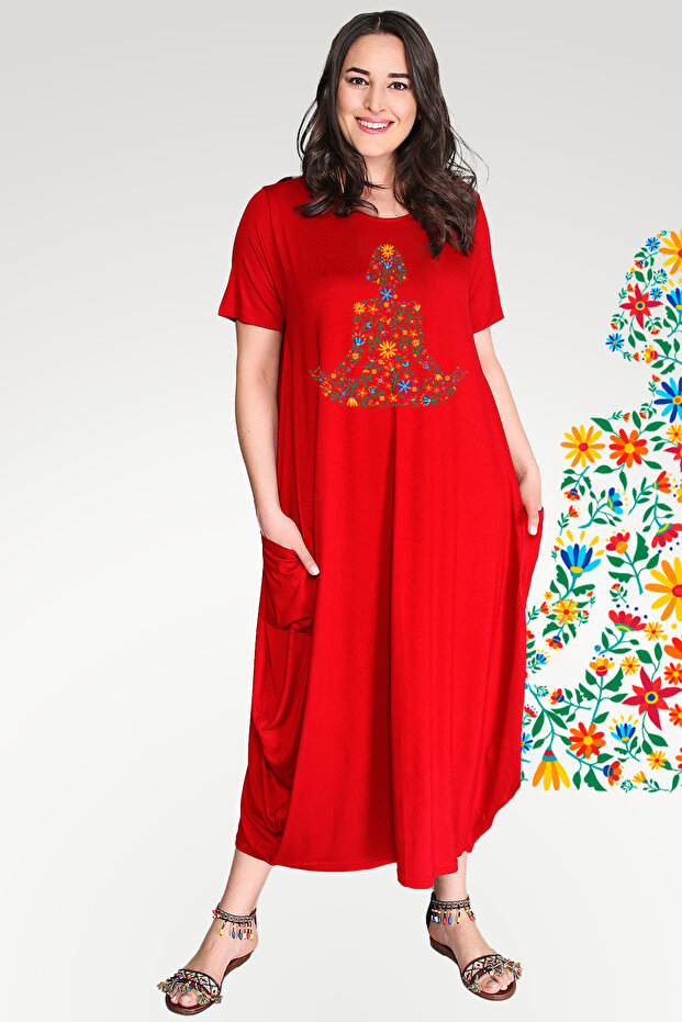Large Size Floral Yoga Printed Jumbo Short Sleeve Dress