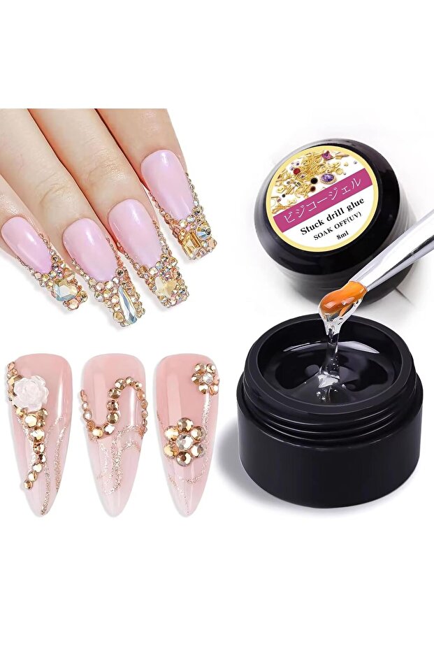 Professional Nail Art UV Adhesive, 2 Pieces, Clear, Super Sticky Rhinestone Glue