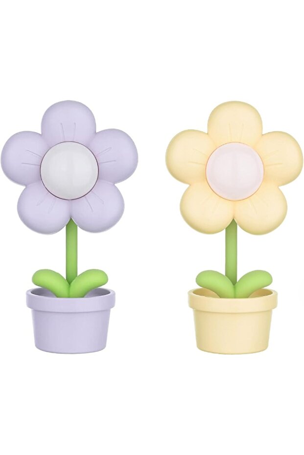 2PCS Mini Flower LED Night Light Portable Battery-Operated Adjustable Bedside Lamp
