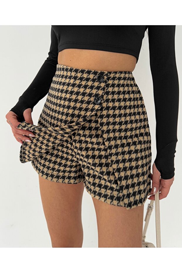 Kapaklı Kaşe Şort Etek - 2