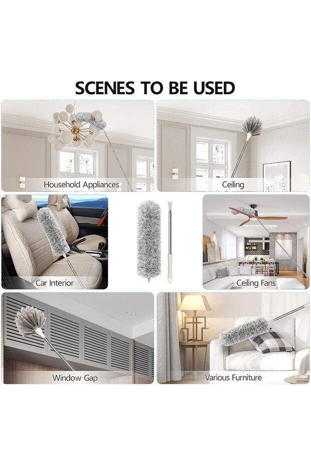 Feather Duster with Extendable Pole, Microfiber & Cobweb Replacement Heads - 8