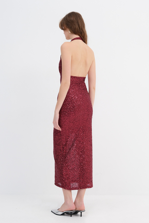 Sırt Dekolteli Pullu Elbise E198 - 6