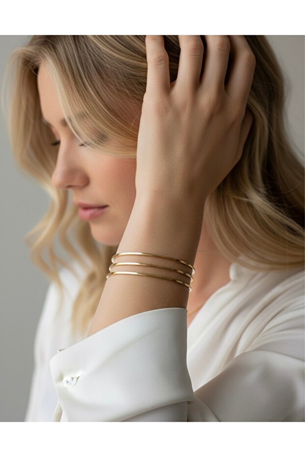 3lü Ajda Model Gold Bilezik Paslanmaz - 2