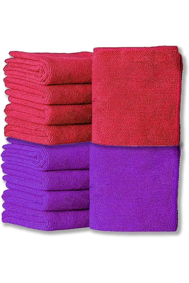 Microfiber Cleaning Cloths - Pack of 8 (30x40 cm) Red/Purple