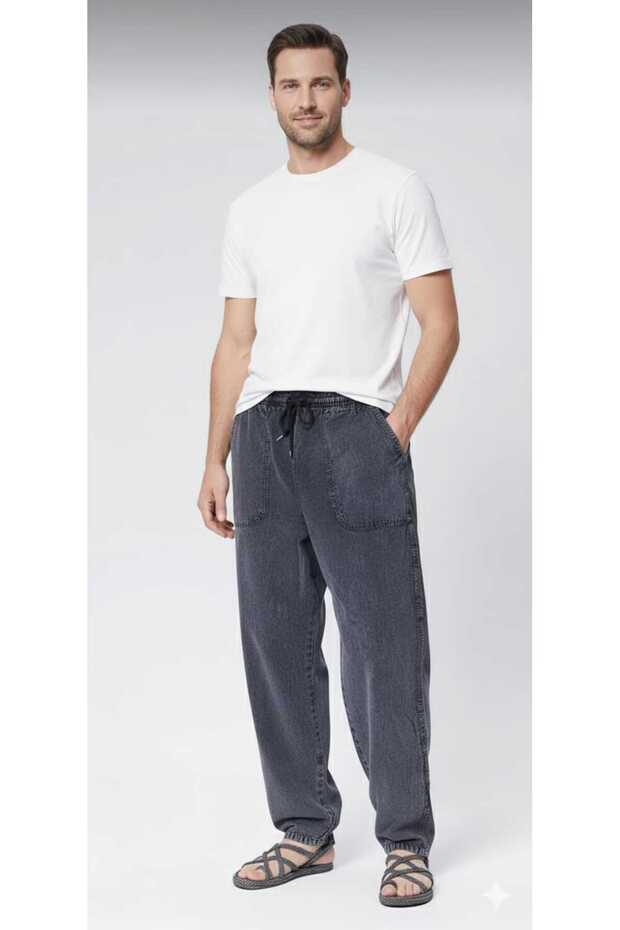 Unisex Baggy 100% Cotton Comfortable Cooling Linen Trousers with Pockets and Elastic Waist