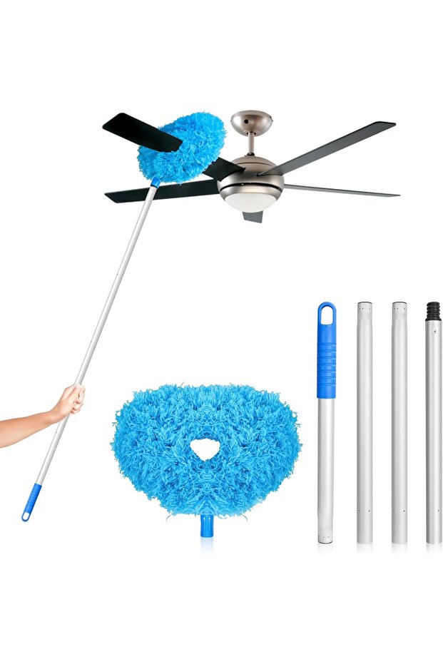 Ceiling Fan Cleaner Duster, Telescopic 13–55 inch, Reusable Microfiber (Blue)